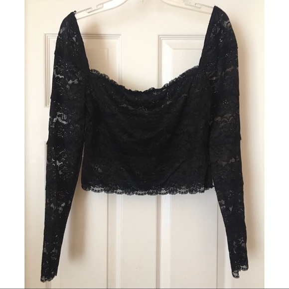 GUESS Rosalia Sheer Floral Lace Cropped Long Sleeve Top NWT - Picture 12 of 13
